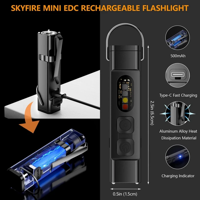 Alt view image 7 of 7 - SKYFIRE 2Pack EDC Magnetic Flashlight Rechargeable with Electric Lighter | Clip,Mini Flash Lights with UV Red,White LED Light Pocket Flashlights,1000lm for Outdoors Indoor Work
