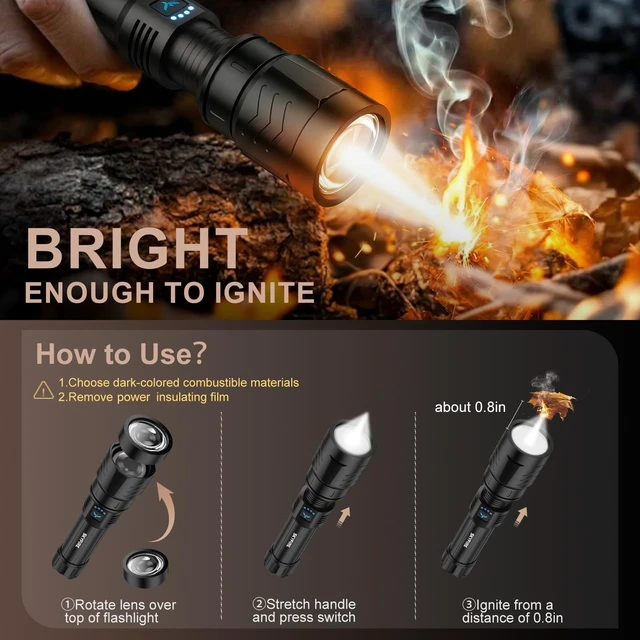 Alt view image 2 of 7 - SKYFIRE Flashlight with Ignition Lens,3000lm Rechargeable Flashlights High Lumens Super Bright Waterproof Powerful LED Tactical Flash Light for Camping Essentials Outdoor Home&Gifts