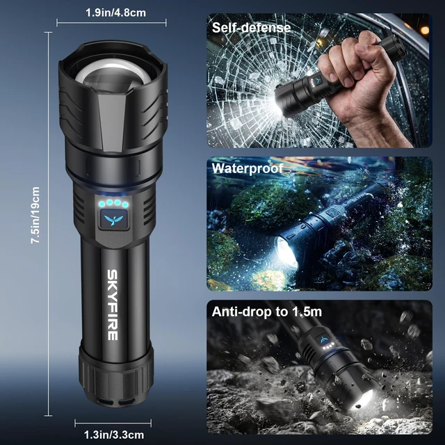 Alt view image 6 of 7 - SKYFIRE Flashlight with Ignition Lens,3000lm Rechargeable Flashlights High Lumens Super Bright Waterproof Powerful LED Tactical Flash Light for Camping Essentials Outdoor Home&Gifts