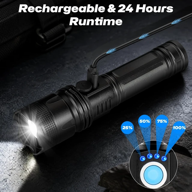 Alt view image 3 of 7 - BERCOL Flashlights High Lumens Rechargeable - 2 Pack, Super Bright Flash Light with 5 Modes, IPX7 Waterproof Powerful LED Flashlight for Home, Outdoor, Camping