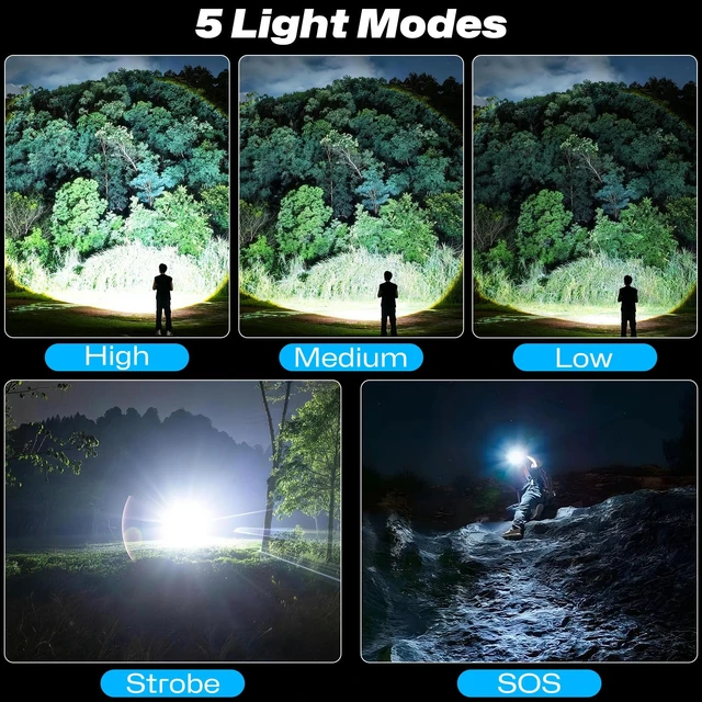 Alt view image 4 of 7 - BERCOL Flashlights High Lumens Rechargeable - 2 Pack, Super Bright Flash Light with 5 Modes, IPX7 Waterproof Powerful LED Flashlight for Home, Outdoor, Camping