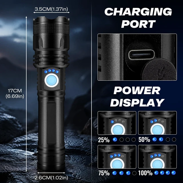 Alt view image 6 of 7 - BERCOL Flashlights High Lumens Rechargeable - 2 Pack, Super Bright Flash Light with 5 Modes, IPX7 Waterproof Powerful LED Flashlight for Home, Outdoor, Camping