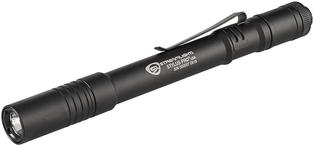 Main image of Streamlight 66134 Stylus Pro 350-Lumen Penlight with Holster, Black | 350 lumens; USB rechargeable capable; includes nylon holster; multi-mode lighting; IPX-rated water resistant