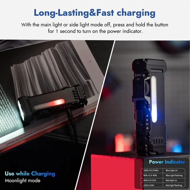 Alt view image 5 of 7 - WUBEN X4 Flashlight Rechargeable,EDC Light with Multi-Mode RGB Light | 1500 Lumens Mini Tactical Flashlight with Clip & Tail switch,Small Handheld Flashlight for Camping,Emergency,Reading & Walks