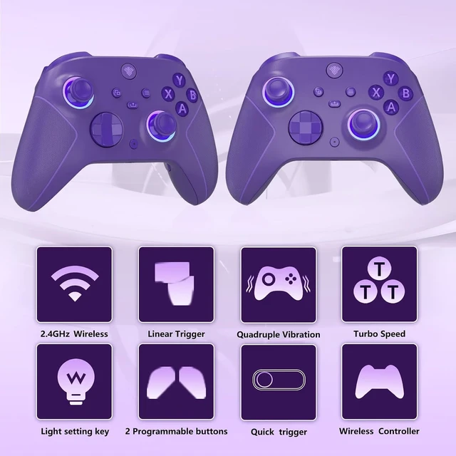 Alt view image 3 of 7 - SZYUYU Wireless 2.4GHz Controller for Xbox One, Xbox Series X|S, Steam PC (Purple)