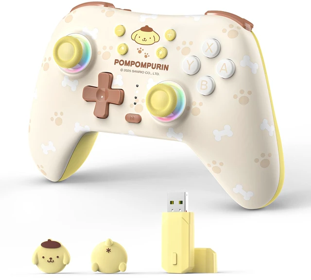 Main image of Kuitmor Pompompurin Dog Switch Pro Controller, Cute Hall Effect Wireless Gamepad No Drift for Switch 2/Switch/OLED/Lite, PC/Steam, Android, iOS, Bluetooth + Wired, Turbo, Back Buttons, 6-Aixs Gyro