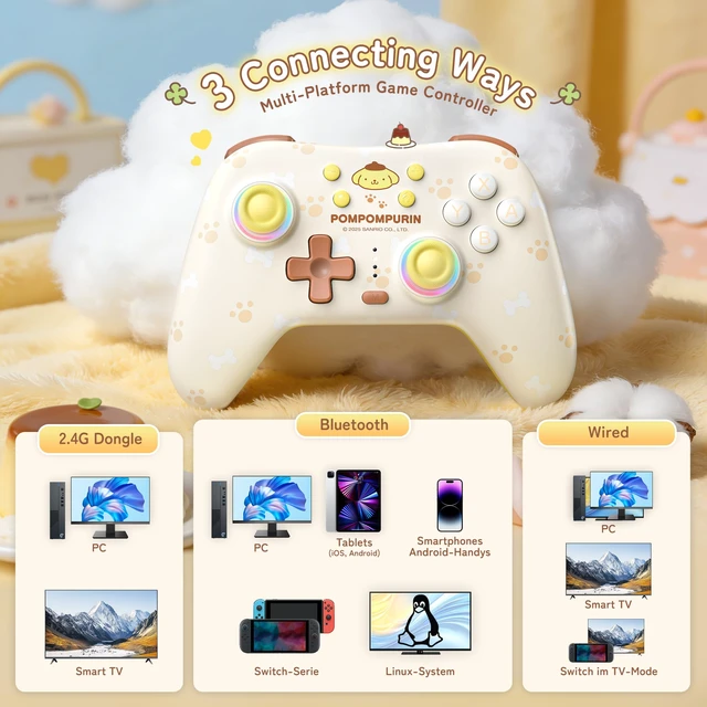 Alt view image 2 of 7 - Kuitmor Pompompurin Dog Switch Pro Controller, Cute Hall Effect Wireless Gamepad No Drift for Switch 2/Switch/OLED/Lite, PC/Steam, Android, iOS, Bluetooth + Wired, Turbo, Back Buttons, 6-Aixs Gyro