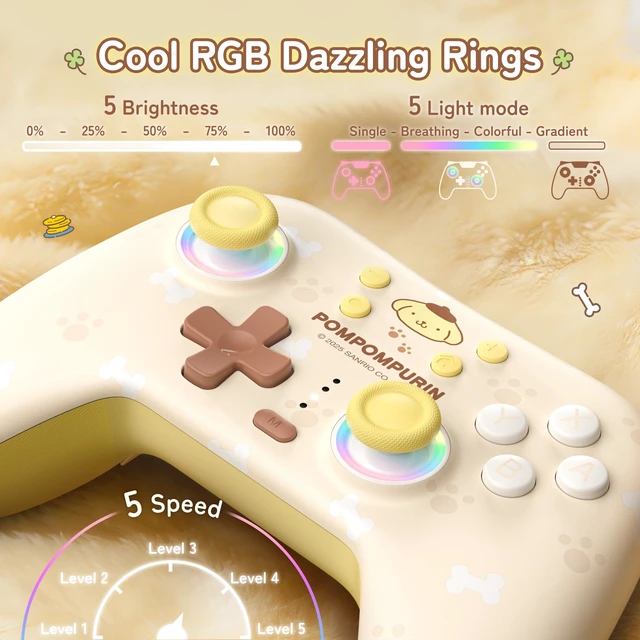 Alt view image 4 of 7 - Kuitmor Pompompurin Dog Switch Pro Controller, Cute Hall Effect Wireless Gamepad No Drift for Switch 2/Switch/OLED/Lite, PC/Steam, Android, iOS, Bluetooth + Wired, Turbo, Back Buttons, 6-Aixs Gyro