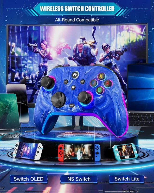 Alt view image 2 of 7 - Wireless Switch Pro Controllers for Nintendo Switch/OLED/Lite/Switch 2 | 1200mAh Rechargeable Switch Controller, Switch Control with Vibration, Turbo, Wake Up, Motion Control, 10 Color LED Lights