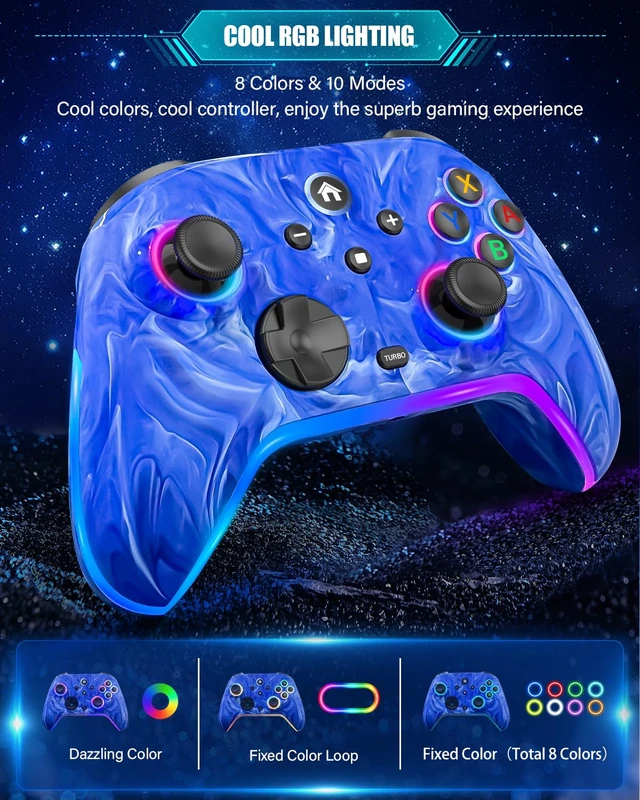 Alt view image 3 of 7 - Wireless Switch Pro Controllers for Nintendo Switch/OLED/Lite/Switch 2 | 1200mAh Rechargeable Switch Controller, Switch Control with Vibration, Turbo, Wake Up, Motion Control, 10 Color LED Lights