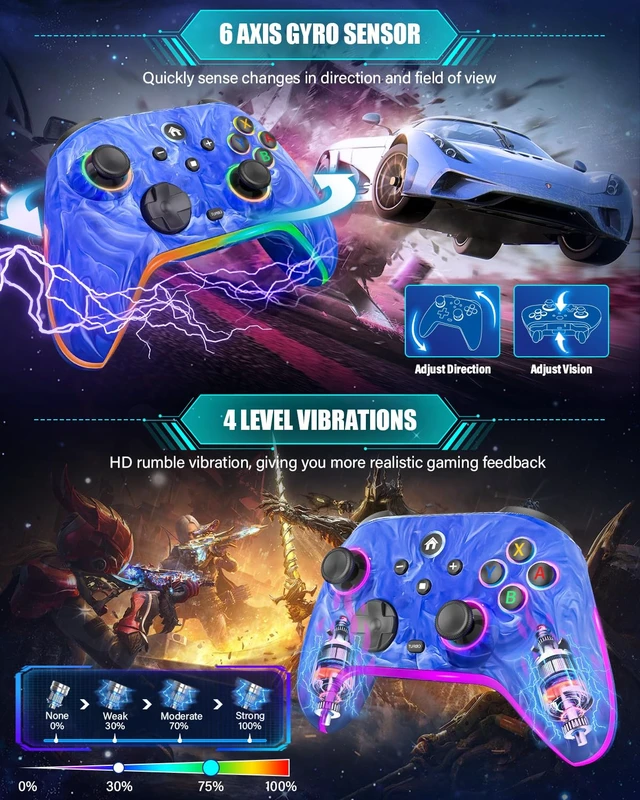 Alt view image 5 of 7 - Wireless Switch Pro Controllers for Nintendo Switch/OLED/Lite/Switch 2 | 1200mAh Rechargeable Switch Controller, Switch Control with Vibration, Turbo, Wake Up, Motion Control, 10 Color LED Lights