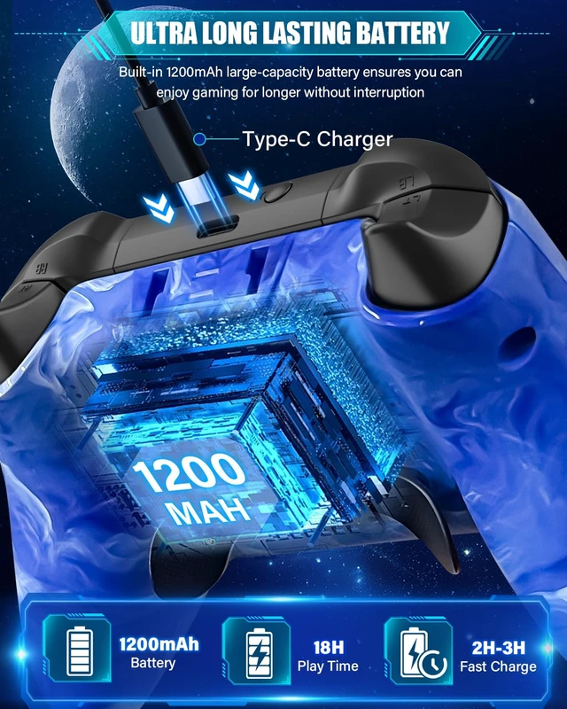 Alt view image 7 of 7 - Wireless Switch Pro Controllers for Nintendo Switch/OLED/Lite/Switch 2 | 1200mAh Rechargeable Switch Controller, Switch Control with Vibration, Turbo, Wake Up, Motion Control, 10 Color LED Lights