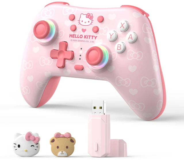 Main image of Kuitmor Hello Kitty Switch Pro Controller, Cute Hall Effect Wireless Gamepad No Drift for Switch 2/Switch/OLED/Lite, PC/Steam, Android, iOS, Bluetooth + Wired, Turbo, Back Buttons, 6-Aixs Gyro