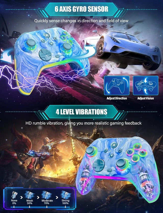 Alt view image 5 of 7 - ZRZLMVP Wireless Switch Controller for Nintendo Switch/OLED/Lite/Switch 2 | 1200mAh Pro Switch Controllers with 10 Color LED Lights, Rechargeable Switch Control with Vibration,6-Axis Gyro,Turbo