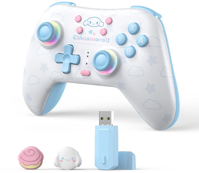Main image of Kuitmor Cinnamoroll Dog Switch Pro Controller, Cute Hall Effect Wireless Gamepad No Drift for Switch 2/Switch/OLED/Lite, PC/Steam, Android, iOS, Bluetooth + Wired, Turbo, Back Buttons