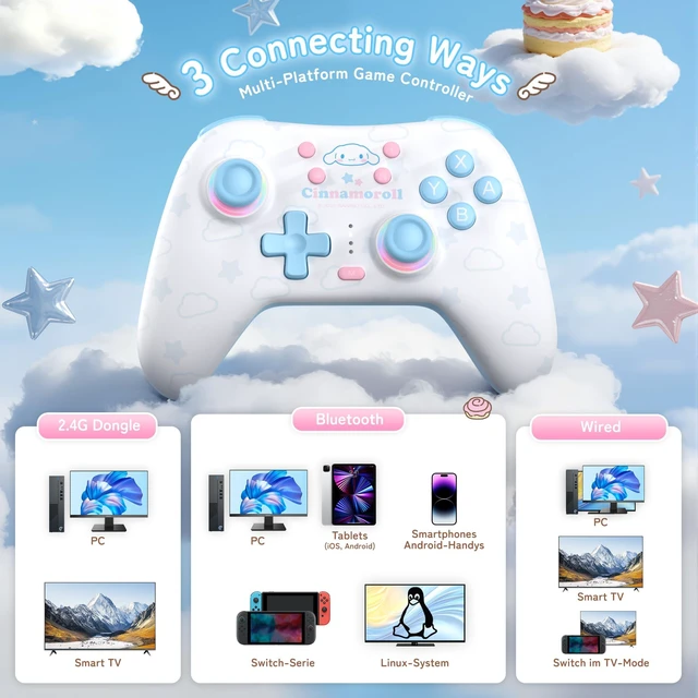Alt view image 2 of 7 - Kuitmor Cinnamoroll Dog Switch Pro Controller, Cute Hall Effect Wireless Gamepad No Drift for Switch 2/Switch/OLED/Lite, PC/Steam, Android, iOS, Bluetooth + Wired, Turbo, Back Buttons