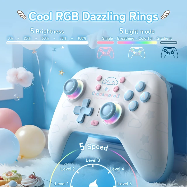 Alt view image 4 of 7 - Kuitmor Cinnamoroll Dog Switch Pro Controller, Cute Hall Effect Wireless Gamepad No Drift for Switch 2/Switch/OLED/Lite, PC/Steam, Android, iOS, Bluetooth + Wired, Turbo, Back Buttons