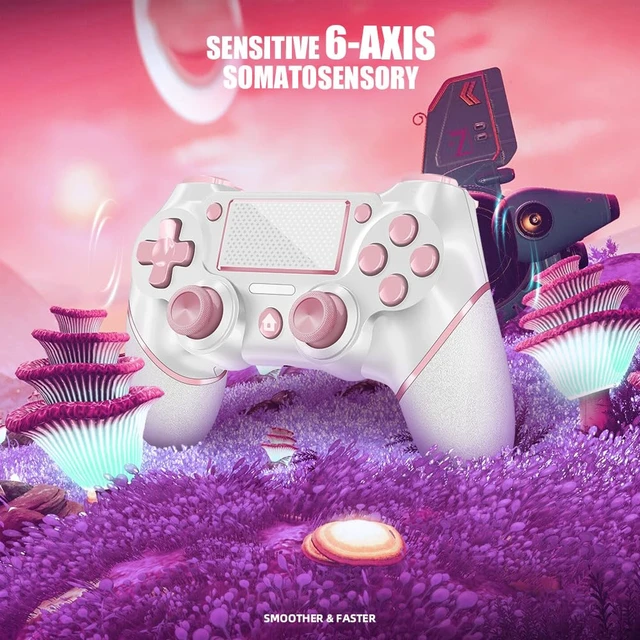Alt view image 3 of 7 - AceGamer 2 Pack for PS4 Controller, Wireless Controller for PS4/Pro/Slim/PC, with Non-Slip Grip of Both Sides,3.5mm Audio Jack and USB-C Cable! (Pink and White)
