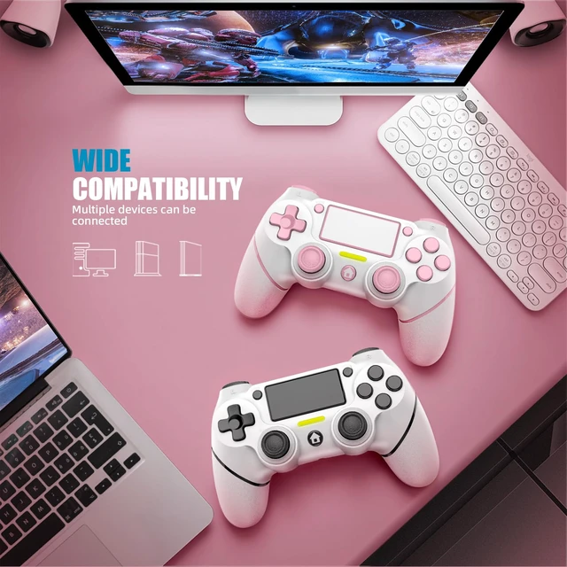 Alt view image 6 of 7 - AceGamer 2 Pack for PS4 Controller, Wireless Controller for PS4/Pro/Slim/PC, with Non-Slip Grip of Both Sides,3.5mm Audio Jack and USB-C Cable! (Pink and White)