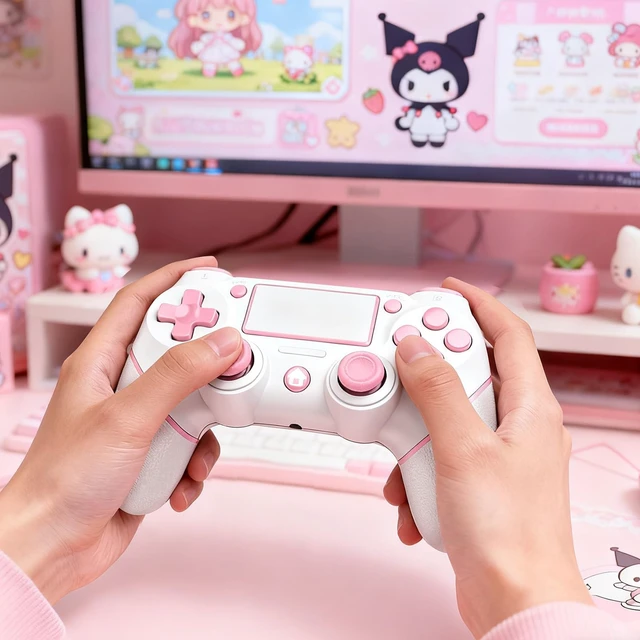 Alt view image 7 of 7 - AceGamer 2 Pack for PS4 Controller, Wireless Controller for PS4/Pro/Slim/PC, with Non-Slip Grip of Both Sides,3.5mm Audio Jack and USB-C Cable! (Pink and White)