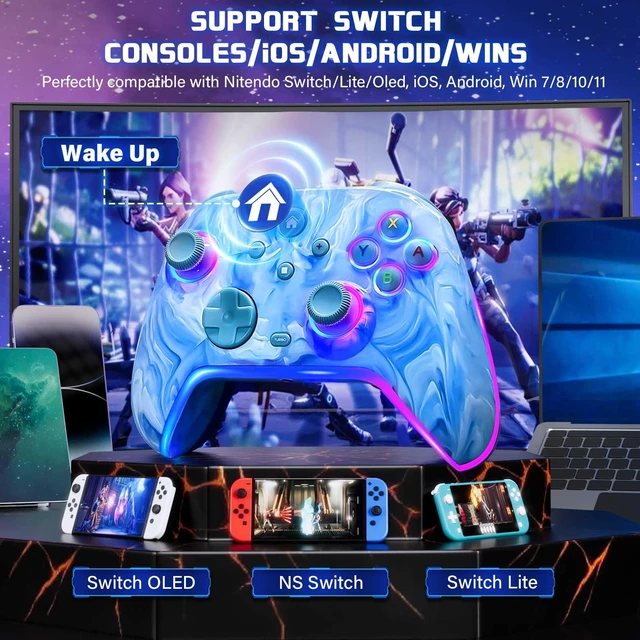 Alt view image 2 of 7 - Wireless Pro Controller for Switch/OLED/Lite - 1200mAh Rechargeable Switch Turbo Controller with 10 RGB Led Light, Programmable, Wake Up - Wireless iOS Android Remote Gamepad, Wired PC Game Joystick