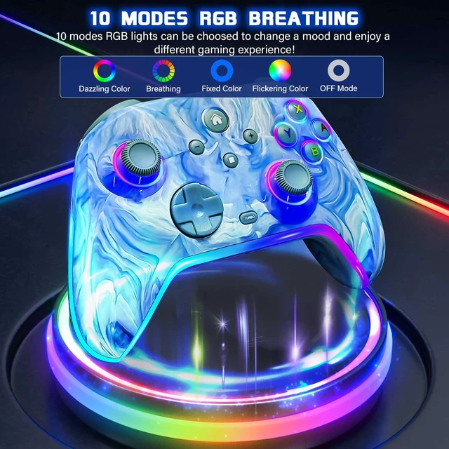 Alt view image 3 of 7 - Wireless Pro Controller for Switch/OLED/Lite - 1200mAh Rechargeable Switch Turbo Controller with 10 RGB Led Light, Programmable, Wake Up - Wireless iOS Android Remote Gamepad, Wired PC Game Joystick