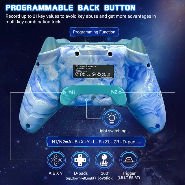 Alt view image 4 of 7 - Wireless Pro Controller for Switch/OLED/Lite - 1200mAh Rechargeable Switch Turbo Controller with 10 RGB Led Light, Programmable, Wake Up - Wireless iOS Android Remote Gamepad, Wired PC Game Joystick