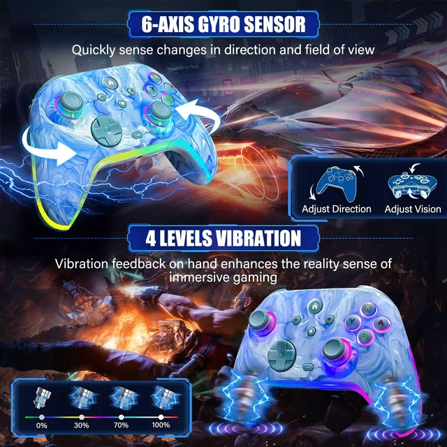 Alt view image 5 of 7 - Wireless Pro Controller for Switch/OLED/Lite - 1200mAh Rechargeable Switch Turbo Controller with 10 RGB Led Light, Programmable, Wake Up - Wireless iOS Android Remote Gamepad, Wired PC Game Joystick