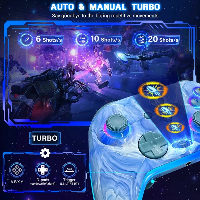 Alt view image 6 of 7 - Wireless Pro Controller for Switch/OLED/Lite - 1200mAh Rechargeable Switch Turbo Controller with 10 RGB Led Light, Programmable, Wake Up - Wireless iOS Android Remote Gamepad, Wired PC Game Joystick