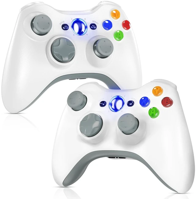 Main image of Gamrombo 2 Pack Replacement for Xbox 360 Controller, Wireless Controllers Gamepad Upgraded Joystick Compatible with 360 & Slim, Windows 11/10/8/7 PC Controller with Dual Shock, 2.5mm Audio Jack(White)