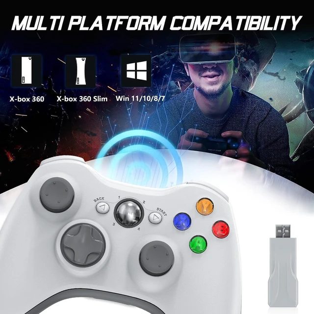 Alt view image 2 of 7 - Gamrombo 2 Pack Replacement for Xbox 360 Controller, Wireless Controllers Gamepad Upgraded Joystick Compatible with 360 & Slim, Windows 11/10/8/7 PC Controller with Dual Shock, 2.5mm Audio Jack(White)