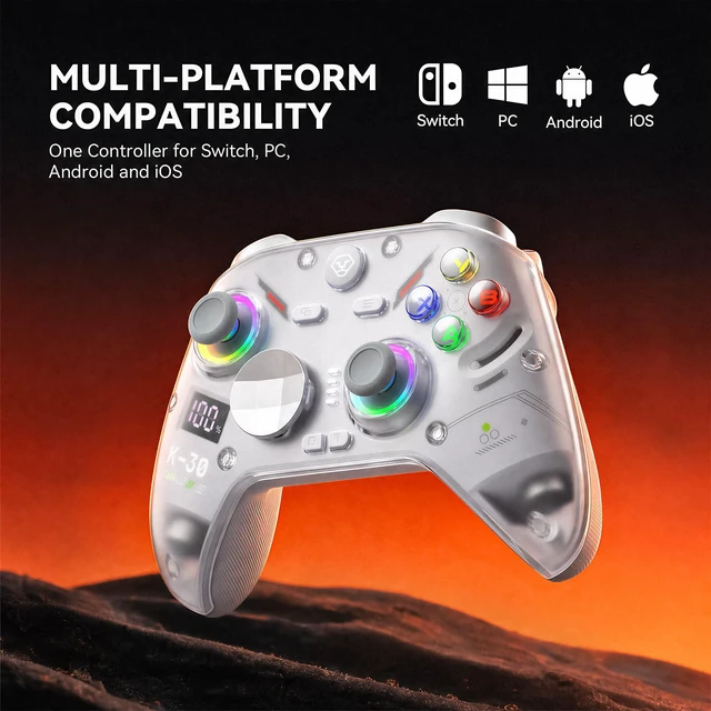 Alt view image 3 of 7 - Aolion gaming K30 Wireless Controller, TMR Joysticks (No Drift), White | TMR Anti-Drift Sticks, Dual-Mode Hall Triggers, 1000Hz Polling, Back Buttons, RGB, Wired/2.4G/Bluetooth