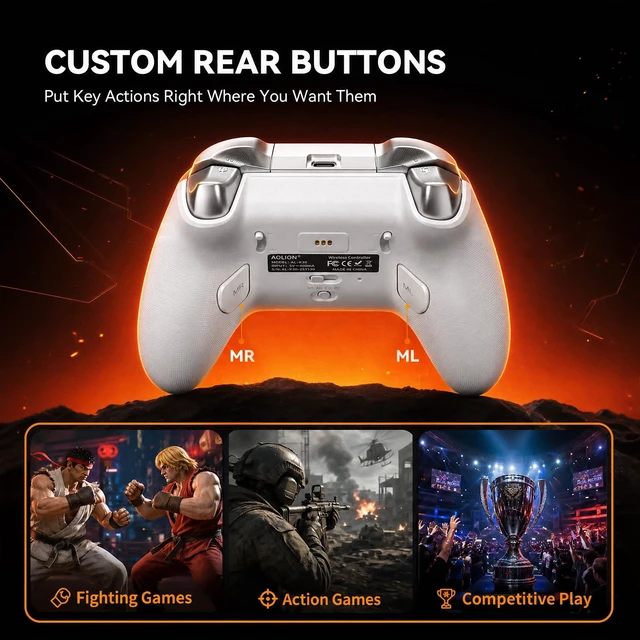 Alt view image 7 of 7 - Aolion gaming K30 Wireless Controller, TMR Joysticks (No Drift), White | TMR Anti-Drift Sticks, Dual-Mode Hall Triggers, 1000Hz Polling, Back Buttons, RGB, Wired/2.4G/Bluetooth