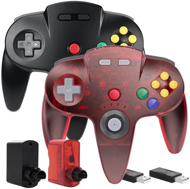 Main image of 2 Pack Wireless N64 Controller for Switch 1/2, N64 Console,Clear Red/Black | (Built-in Vibration) (Rechargeable) (3D Analog Stick), 2.4 GHz USB & N64 Receiver Made for Switch Online, Windows PC, macOS