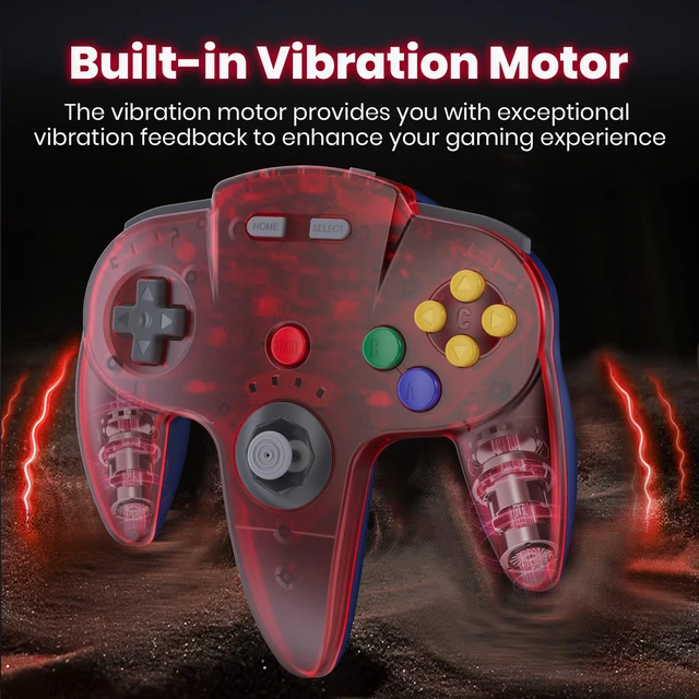 Alt view image 2 of 7 - 2 Pack Wireless N64 Controller for Switch 1/2, N64 Console,Clear Red/Black | (Built-in Vibration) (Rechargeable) (3D Analog Stick), 2.4 GHz USB & N64 Receiver Made for Switch Online, Windows PC, macOS