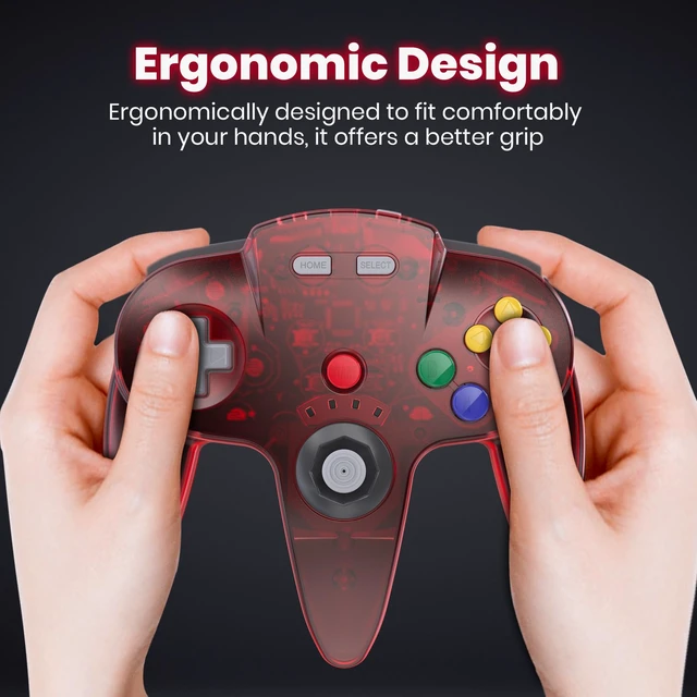 Alt view image 5 of 7 - 2 Pack Wireless N64 Controller for Switch 1 & 2, N64 Console, Clear Red | (Built-in Vibration) (Rechargeable) (3D Analog Stick), 2.4 GHz USB & N64 Receiver Made for Switch Online, Windows PC, macOS