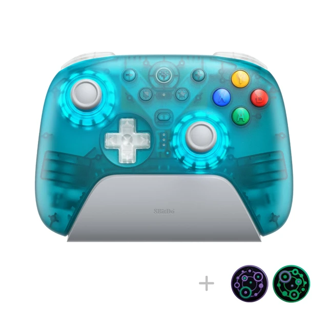 Alt view image 2 of 7 - 8Bitdo Ultimate 2 Wireless Gaming Controller with Charging Dock- Clear Blue | TMR Joysticks, Switchable Hall Effect/Tactile Triggers, 8Speed Wireless Tech, RGB Fire Ring, for PC & Android