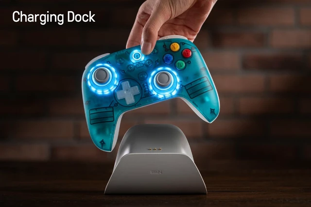 Alt view image 6 of 7 - 8Bitdo Ultimate 2 Wireless Gaming Controller with Charging Dock- Clear Blue | TMR Joysticks, Switchable Hall Effect/Tactile Triggers, 8Speed Wireless Tech, RGB Fire Ring, for PC & Android