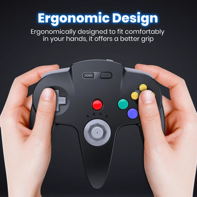 Alt view image 3 of 7 - 2 Pack Wireless N64 Controller for Switch 1 & 2, N64 Console, Black/Gray | (Built-in Vibration) (Rechargeable) (3D Analog Stick), 2.4 GHz USB & N64 Receiver Made for Switch Online, Windows PC, macOS