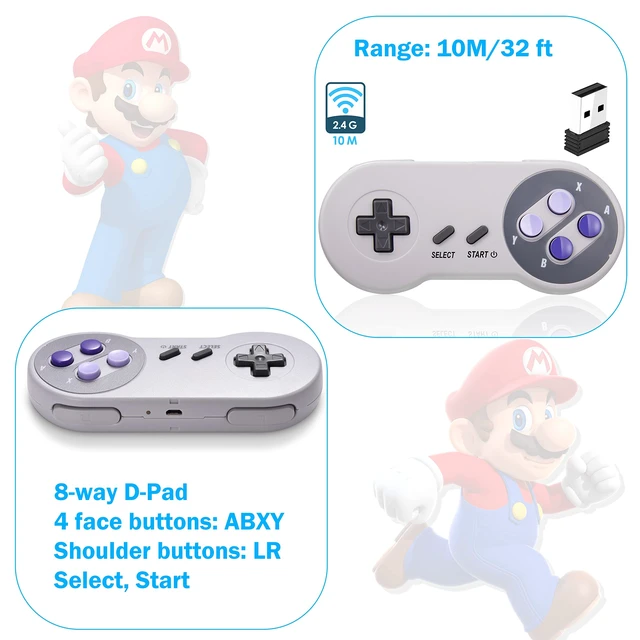 Alt view image 2 of 7 - SAFFUN 2 Pack 2.4 GHz Wireless USB Controller Compatible with SNES Games, Retro SNES PC Controller for Windows PC iOS MAC Linux Raspberry Pi Retropie OpenEmu Emulator (Plug & Play) (Rechargeable)