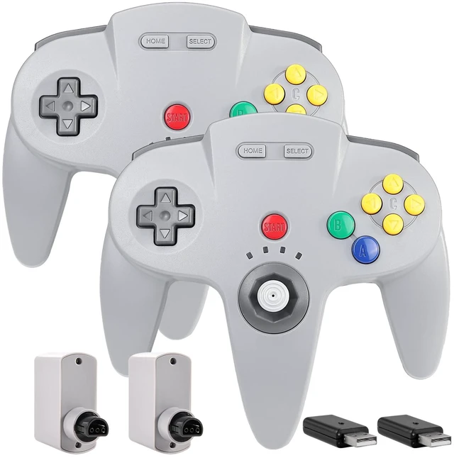 Main image of 2 Pack Wireless N64 Controller Made for Switch 1 & 2, N64 Console, Gray | (Built-in Vibration) (Rechargeable) (3D Analog Stick), 2.4 GHz USB & N64 Receiver Made for Switch Online, Windows PC, macOS
