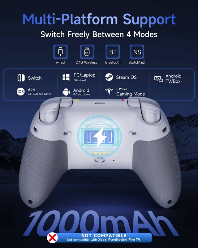Alt view image 4 of 7 - EasySMX X05Pro Wireless PC Gaming Controller with Smart Charging Dock | Hall Effect Joysticks, Full Quiet Buttons, Dual-Stage Linear Triggers, 8-Way D-Pad, PC/Android/iOS/Switch Compatible, White