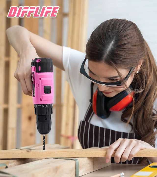 Alt view image 6 of 6 - DIFFLIFE 147 Piece Pink Power Drill Drivers Tool Set, 12V Cordless