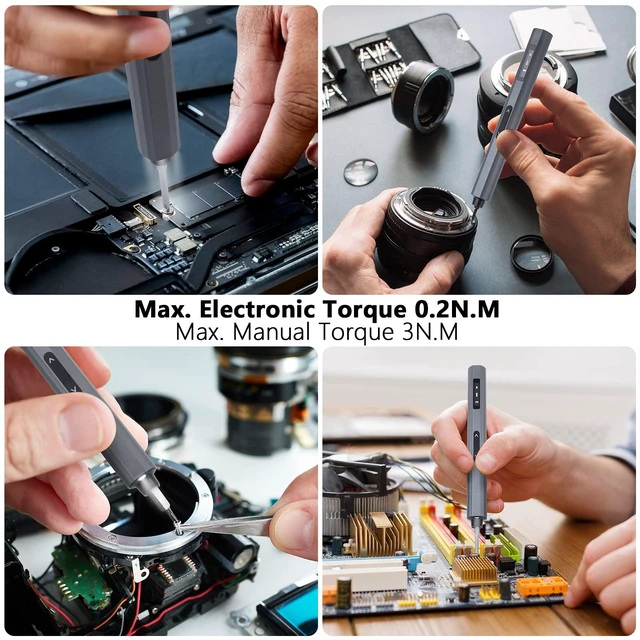 Alt view image 4 of 7 - EFFTO Precision Screwdriver Set, 5 Gear Torque, Mini Electric Screwdriver with OLED Screen, Small Screwdriver Set Rechargeable with 48 multifunctional bits and shadowless LED lights