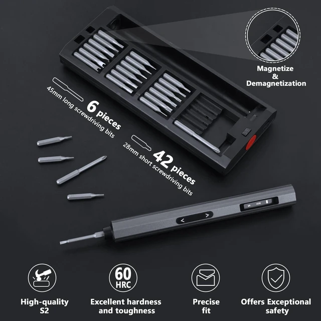 Alt view image 5 of 7 - EFFTO Precision Screwdriver Set, 5 Gear Torque, Mini Electric Screwdriver with OLED Screen, Small Screwdriver Set Rechargeable with 48 multifunctional bits and shadowless LED lights