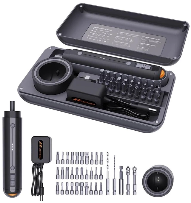 Main image of JIMIHOME 3.6V Electric Screwdriver Tool Set 38-in-1 Repair Tool with Charging Base and LED Lighting