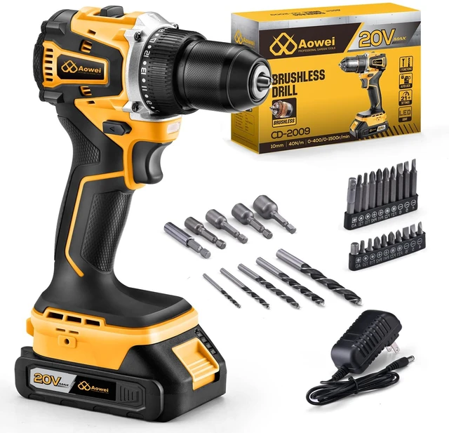Main image of 20V Cordless Drill and Screwdriver Kit with 2 Batteries, 40Nm Max Torque, 2-Speed Gearbox, 3/8" Keyless Chuck, and LED Light for Home DIY Projects,Brushless Drill Set