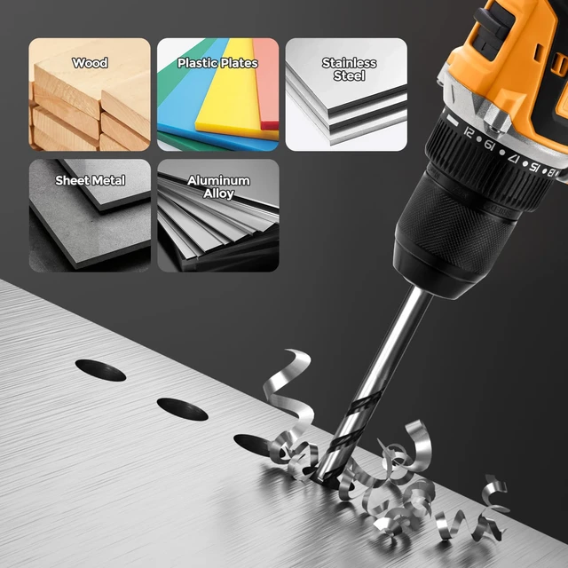 Alt view image 3 of 7 - 20V Cordless Drill and Screwdriver Kit with 2 Batteries, 40Nm Max Torque, 2-Speed Gearbox, 3/8" Keyless Chuck, and LED Light for Home DIY Projects,Brushless Drill Set