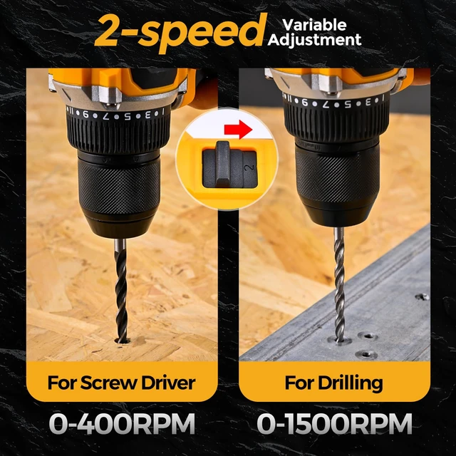 Alt view image 5 of 7 - 20V Cordless Drill and Screwdriver Kit with 2 Batteries, 40Nm Max Torque, 2-Speed Gearbox, 3/8" Keyless Chuck, and LED Light for Home DIY Projects,Brushless Drill Set