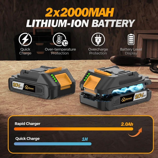 Alt view image 7 of 7 - 20V Cordless Drill and Screwdriver Kit with 2 Batteries, 40Nm Max Torque, 2-Speed Gearbox, 3/8" Keyless Chuck, and LED Light for Home DIY Projects,Brushless Drill Set